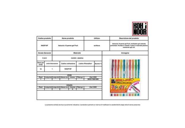 Immagine di Penne gel colori profumati KOH-I-NOOR 0,7mm assortiti conf.10 - NAGP10F