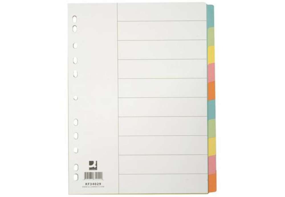 Immagine di Divisori colorati Q-Connect con indice scrivibile formato A4 in cartoncino manilla - 10 fogli - KF34