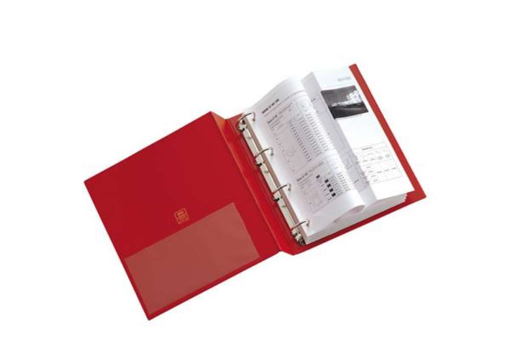 Immagine di Raccoglitore Stelvio - 22 x 30 cm - 4 anelli tondi 40 mm - dorso 5,5 cm - rosso - Sei Rota