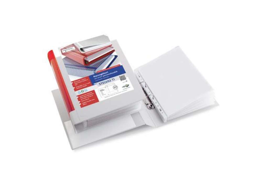 Immagine di Raccoglitore personalizzabile Stelvio TI - 22 x 30 cm - 2 anelli a D 25 mm - dorso 4 cm - bianco - S