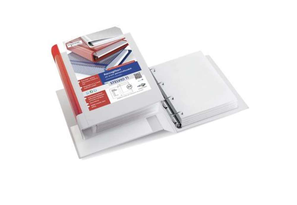 Immagine di Raccoglitore personalizzabile Stelvio TI - 22 x 30 cm - 4 anelli a D 40 mm - dorso 5,5 cm - bianco -