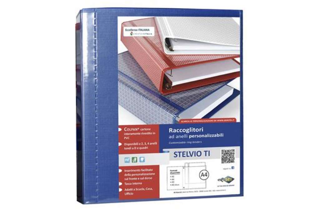 Immagine di Raccoglitore personalizzabile Stelvio TI - 22 x 30 cm - 4 anelli a D 50 mm - dorso 7,5 cm - blu - Se