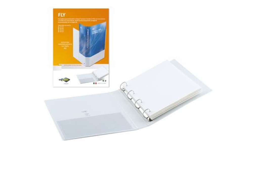 Immagine di Raccoglitore personalizzabile Fly - 22 x 30 cm - 4 anelli a D 50 mm - dorso 7,5 cm - bianco - Sei Ro