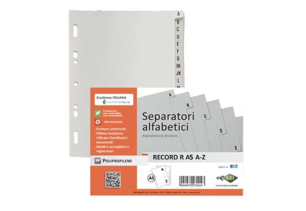Immagine di Separatore alfabetico A/Z Record R - PP - 15x21 cm - A5 - grigio - Sei Rota