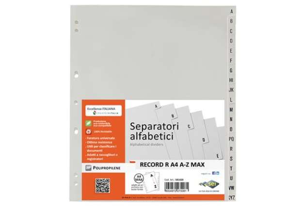 Immagine di Separatore alfabetico A/Z Record R - PPL - 24,5 x 30 cm - A4 maxi - grigio - Sei Rota