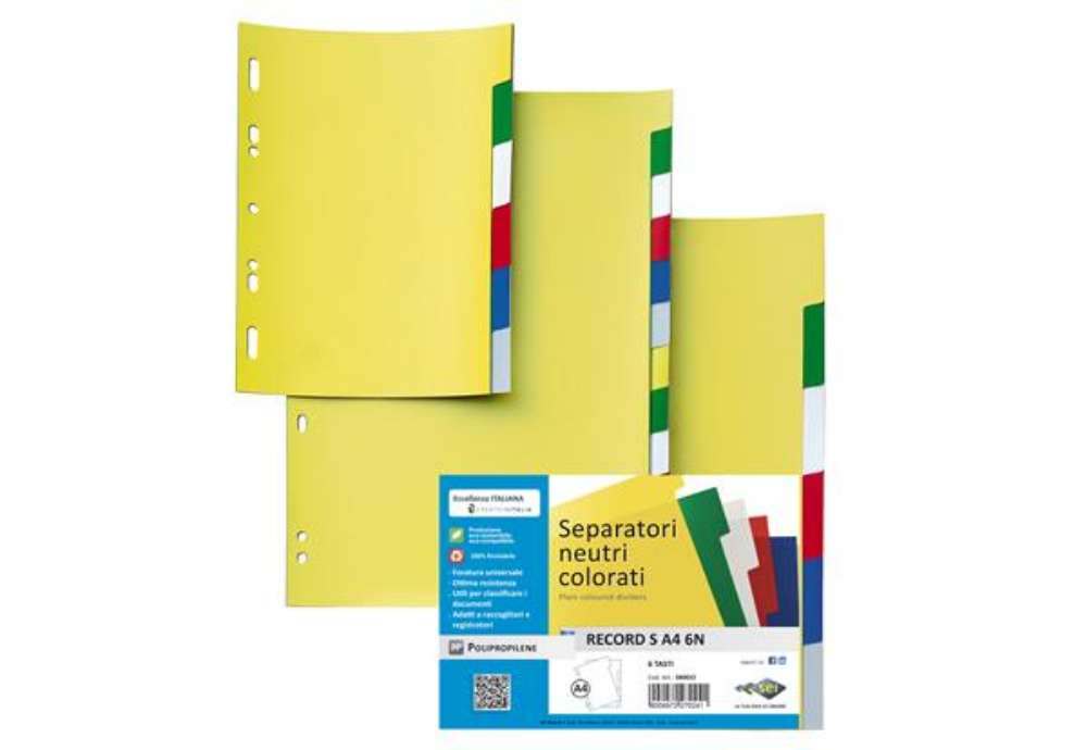 Immagine di Separatore Record S - 6 tasti - PP - 21 x 29,7 cm - A4 - multicolore - Sei Rota