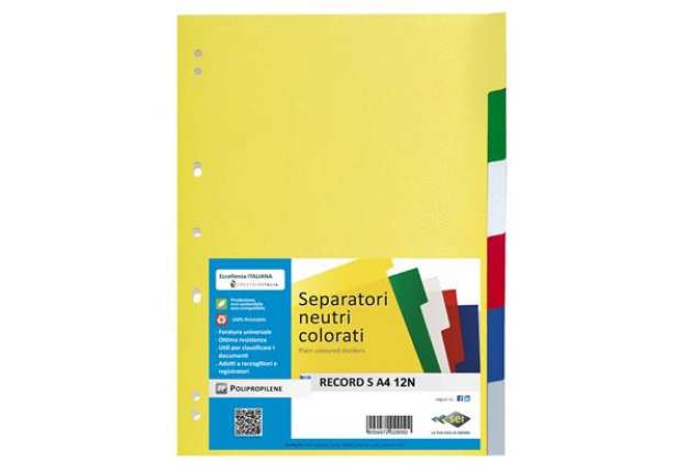 Immagine di Separatore Record S - 12 tasti - PP - 21 x 29,7 cm - A4 - multicolore - Sei Rota