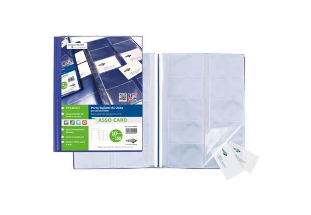 Immagine di Porta biglietti da visita Asso Card - 21 x 29,7 cm - 10 buste con 10 tasche ciascuna - blu - Sei Rot