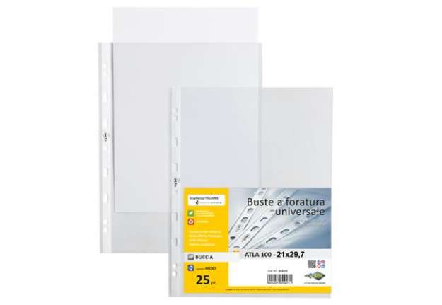 Immagine di Buste forate Atla - medium - buccia - 21 x 29,7 cm - trasparente - Sei Rota - conf. 25 pezzi