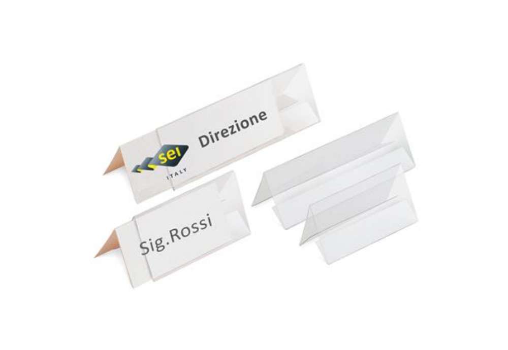 Immagine di Portanome da tavolo Prisma - 10 x 5 cm - PVC trasparente - Sei Rota - conf. 10 pezzi