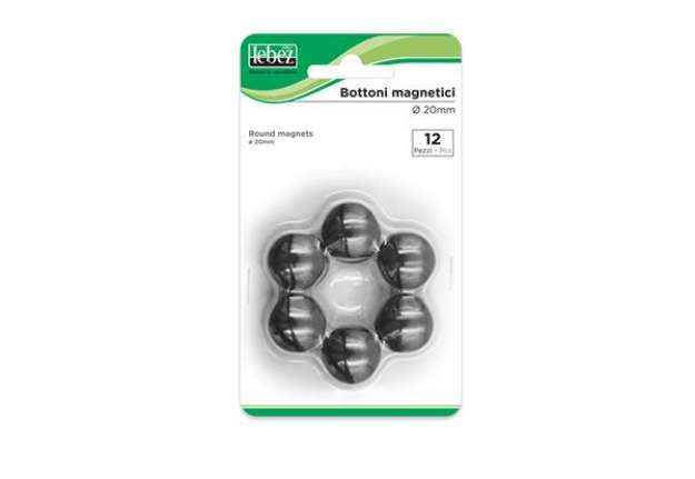 Immagine di Bottoni magnetici - diametro 2 cm - nero - Lebez - blister 12 pezzi