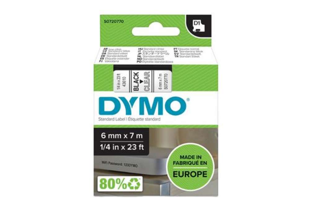 Immagine di Nastro D1 standard 436100 - 6 mm x 7 mt - PL - nero/trasparente - Dymo