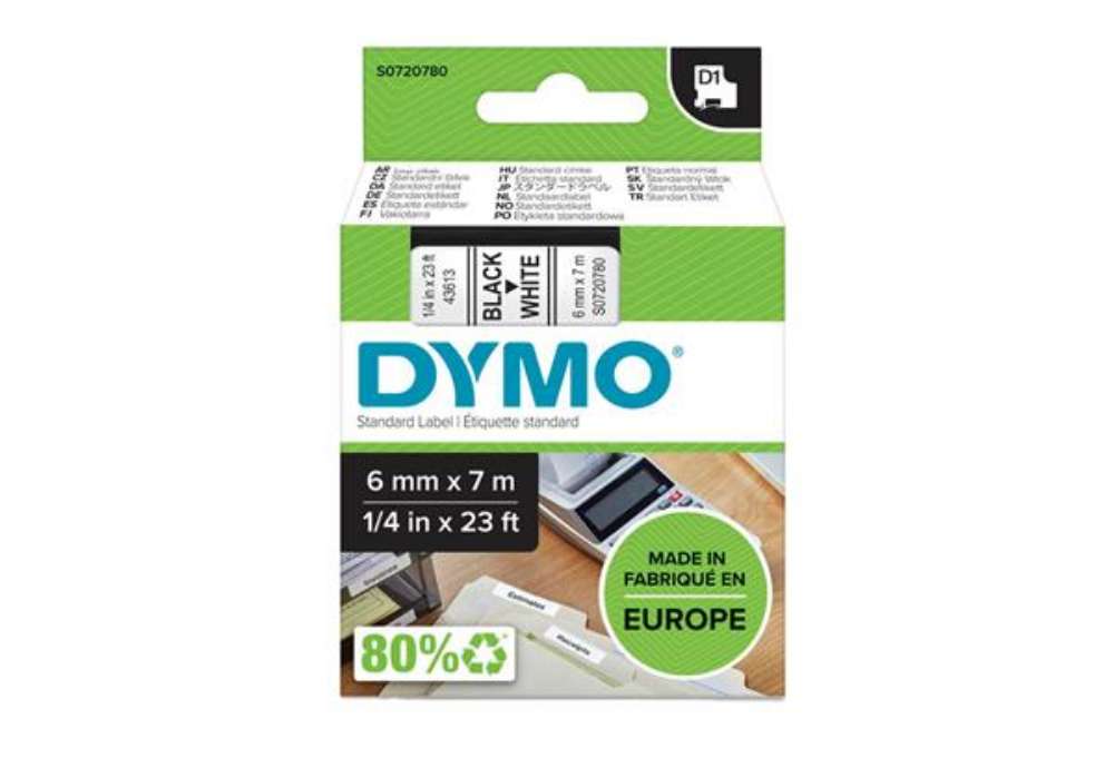 Immagine di Nastro D1 standard 436130 - 6 mm x 7 mt - PL - nero/bianco - Dymo