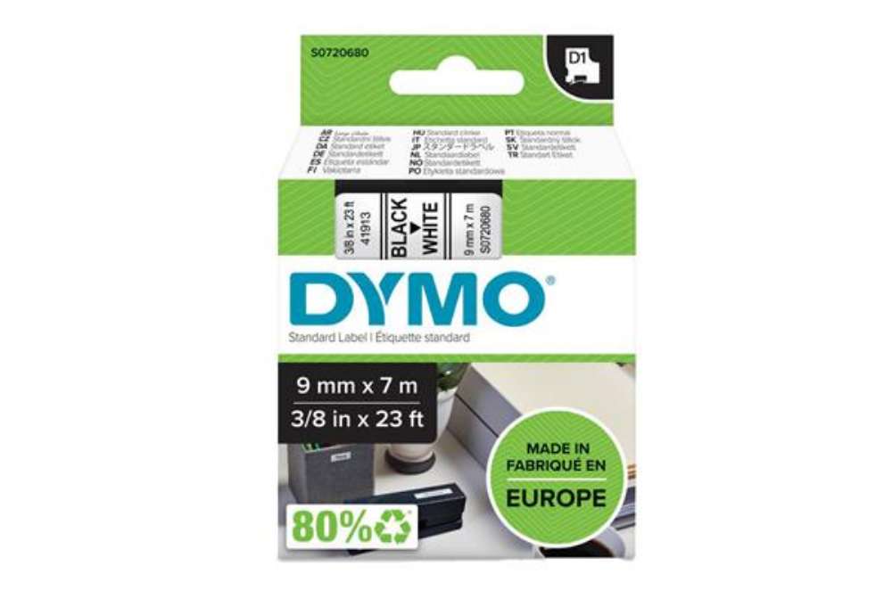 Immagine di Nastro D1 standard 409130 - 9 mm x 7 mt - PL - nero/bianco - Dymo