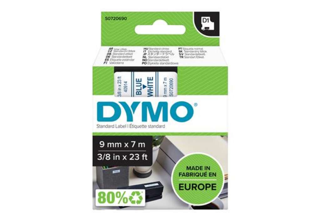Immagine di Nastro D1 standard 409140 - 9 mm x 7 mt - PL - blu/bianco - Dymo
