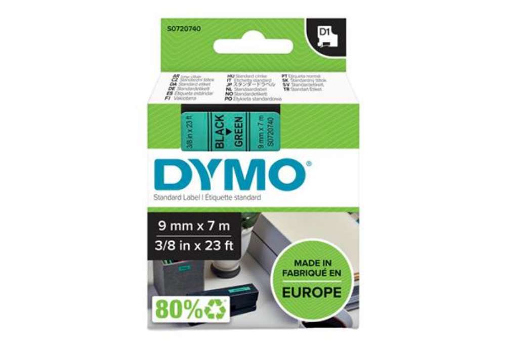 Immagine di Nastro D1 standard 409190 - 9 mm x 7 mt - PL - nero/verde - Dymo