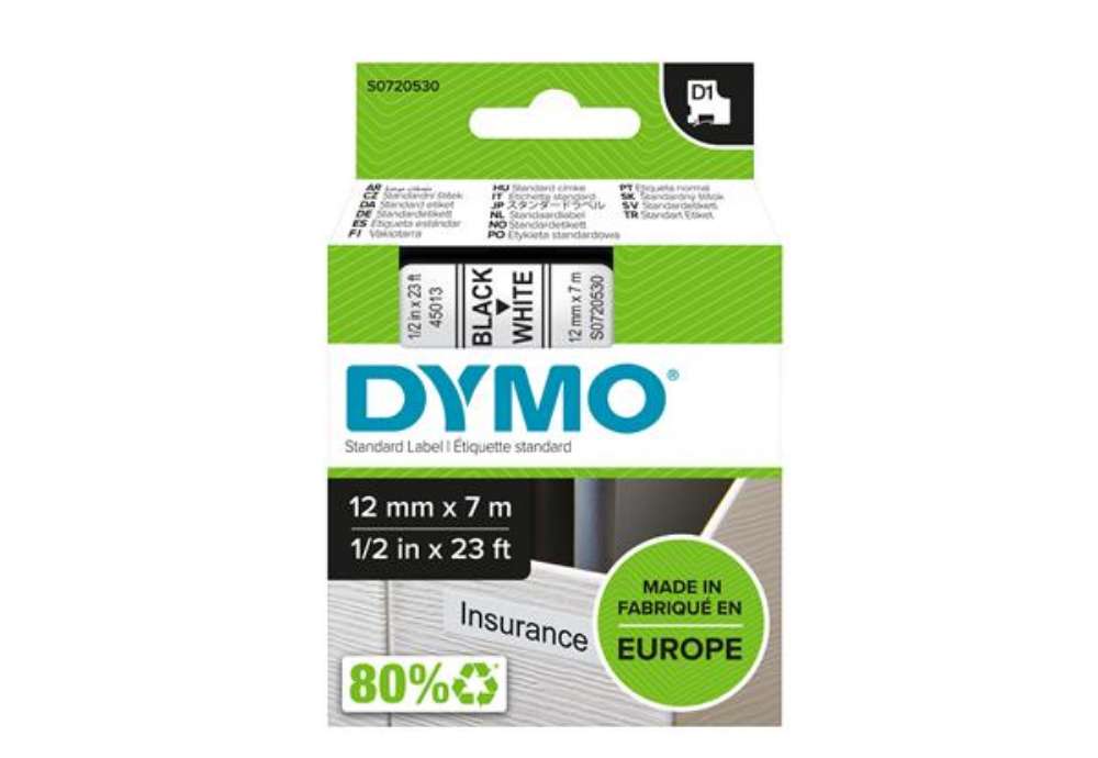 Immagine di Nastro D1 standard 450130 - 12 mm x 7 mt - PL - nero/bianco - Dymo