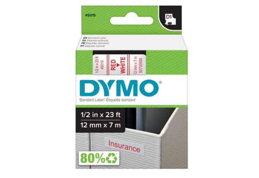 Immagine di Nastro D1 standard 450150 - 12 mm x 7 mt - PL - rosso/bianco - Dymo