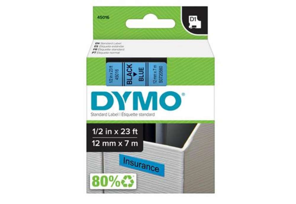 Immagine di Nastro D1 standard 450160 - 12 mm x 7 mt - PL - nero/blu - Dymo