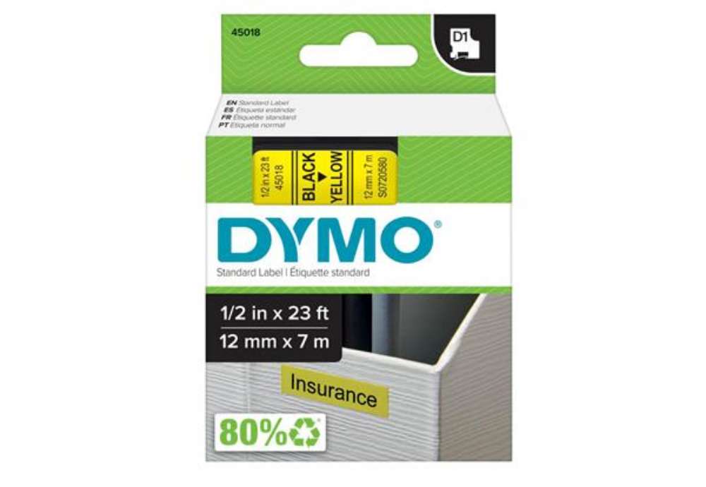 Immagine di Nastro D1 standard 450180 - 12 mm x 7 mt - PL - nero/giallo - Dymo
