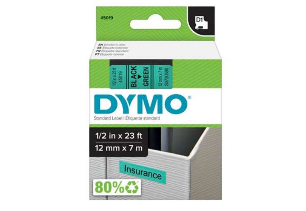 Immagine di Nastro D1 standard 450190 - 12 mm x 7 mt - PL - nero/verde - Dymo