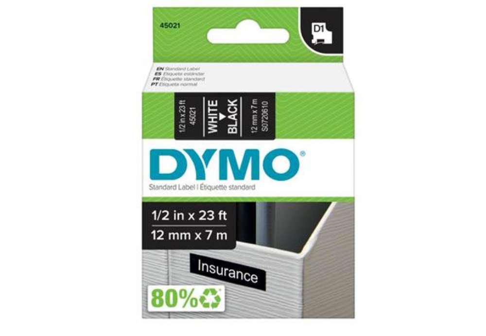Immagine di Nastro D1 standard 450210 - 12 mm x 7 mt - PL - bianco/nero - Dymo