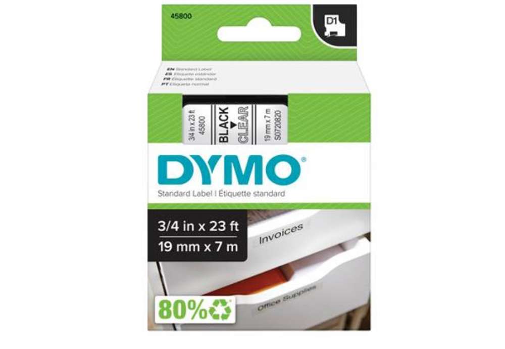 Immagine di Nastro D1 standard 458000 - 19 mm x 7 mt - PL - nero/trasparente - Dymo
