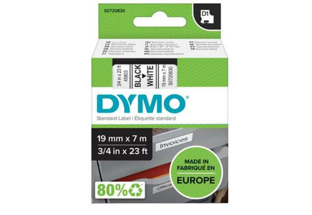 Immagine di Nastro D1 standard 458030 - 19 mm x 7 mt - PL - nero/bianco - Dymo