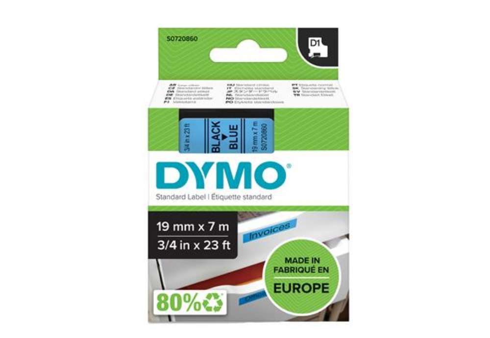 Immagine di Nastro D1 standard 458060 - 19 mm x 7 mt - PL - nero/blu - Dymo