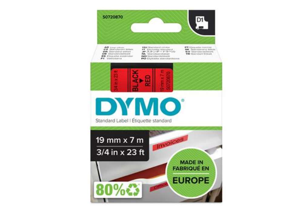 Immagine di Nastro D1 standard 458070 - 19 mm x 7 mt - PL - nero/rosso - Dymo