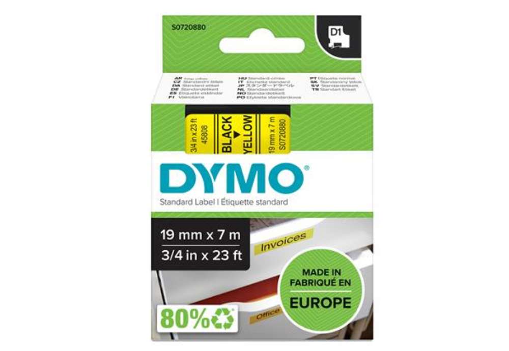 Immagine di Nastro D1 standard 458080 - 19 mm x 7 mt - PL - nero/giallo - Dymo