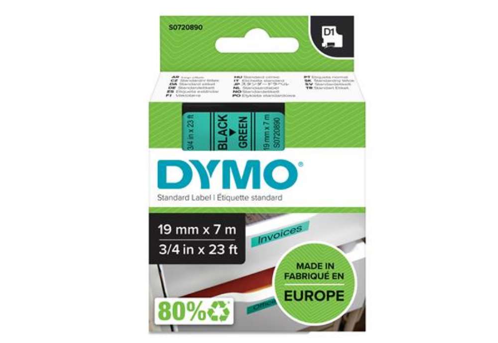 Immagine di Nastro D1 standard 458090 - 19 mm x 7 mt - PL - nero/verde - Dymo