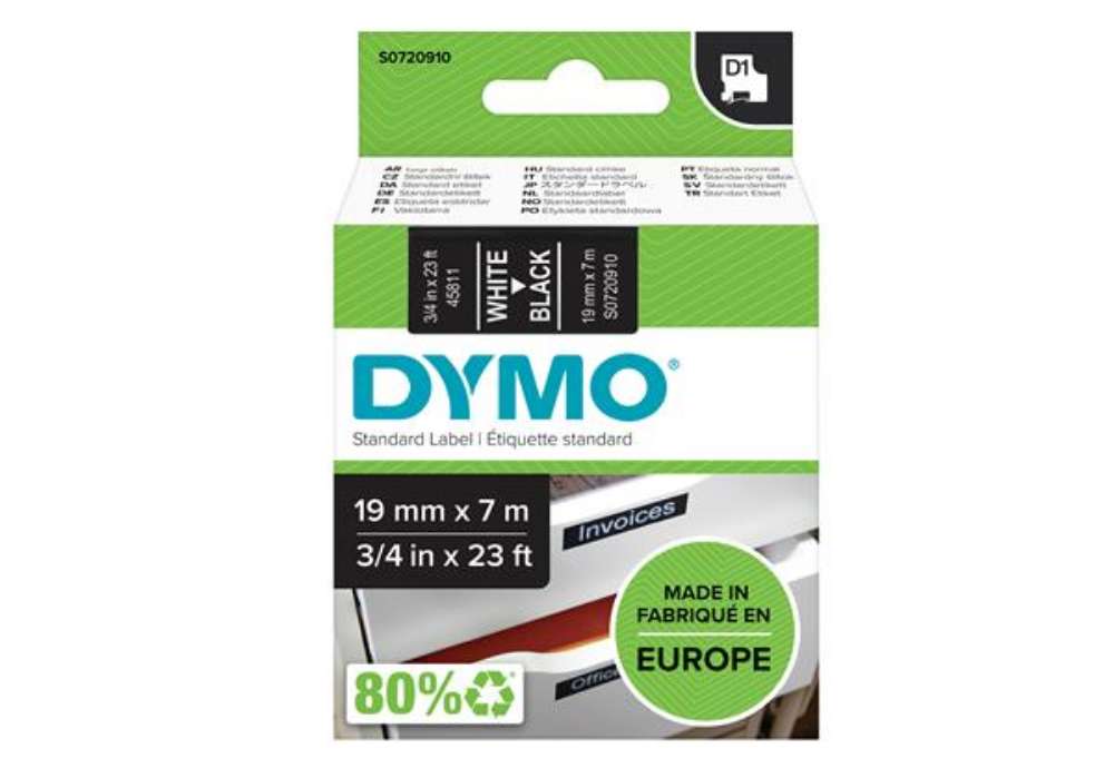 Immagine di Nastro D1 standard 458110 - 19 mm x 7 mt - PL - bianco/nero - Dymo