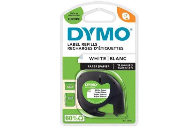 Immagine di Nastro Letratag  912000 - in carta - 12 mm x 4 mt - bianco - Dymo