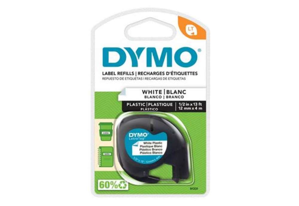 Immagine di Nastro Letratag 912010 - 12 mm x 4 mt - plastica - bianco - Dymo