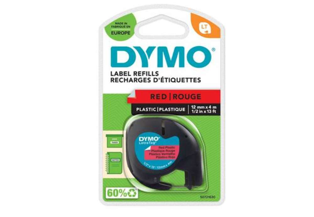 Immagine di Nastro Letratag 912030 - 12 mm x 4 mt - plastica - rosso - Dymo