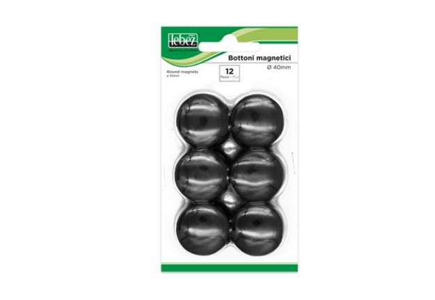 Immagine di Bottoni magnetici - diametro 4 cm - nero - Lebez - conf. 12 pezzi