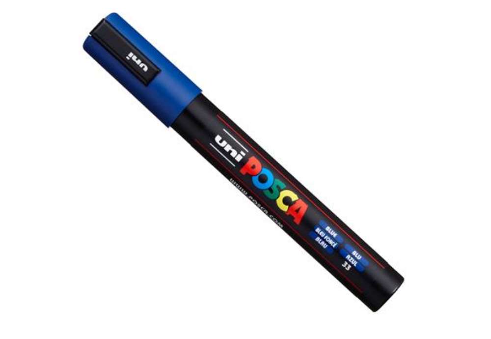 Immagine di Marcatore a base d'acqua Uni Posca PC5M  - punta  tonda media da 1,8mm a 2,5mm - blu - Uni Mitsubish