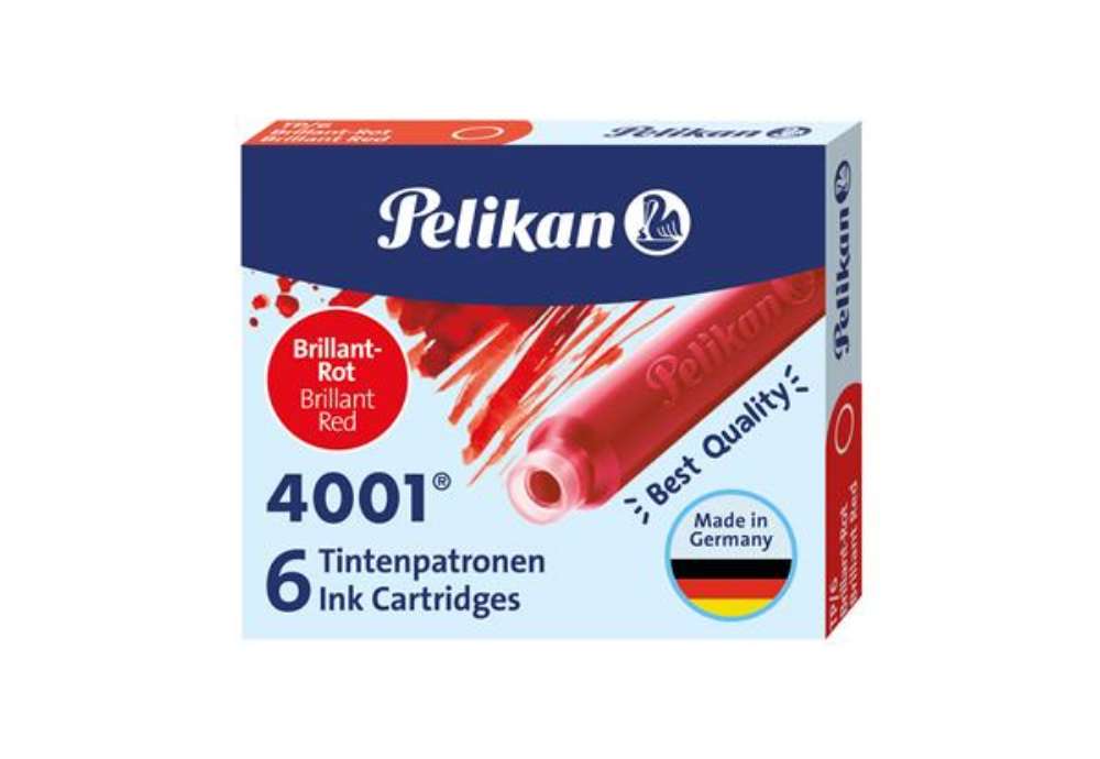 Immagine di Cartucce inchiostro 4001 (TP/6)  - lunghezza 39mm - rosso - Pelikan  - conf. 6 pezzi