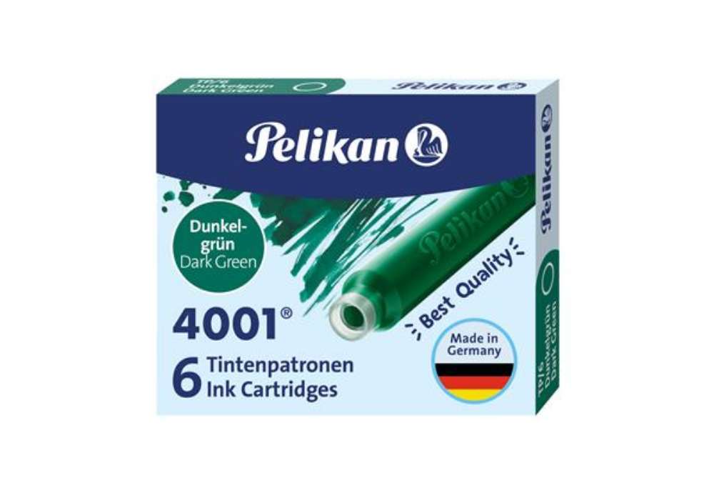 Immagine di Cartucce inchiostro 4001 (TP/6)  - lunghezza 39mm - verde scuro - Pelikan  - conf. 6 pezzi