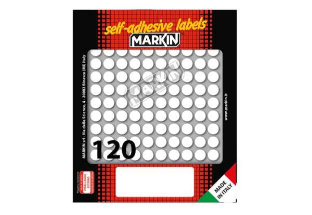 Immagine di Etichette adesive - in carta - permanenti - diametro 10 mm - 120 et/fg - 10 fogli - bianco - Markin