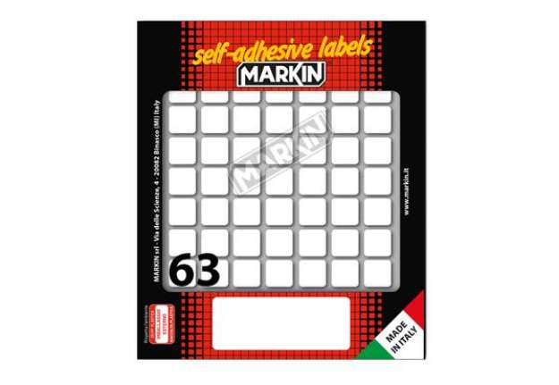 Immagine di Etichette adesive - in carta - permanenti - 14 x 14 mm - 63 et/fg - 10 fogli - bianco - Markin