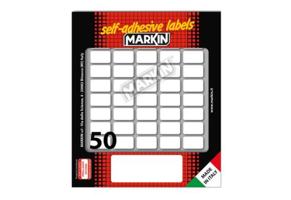 Immagine di Etichette adesive - in carta - permanenti - 20 x 12 mm - 50 et/fg - 10 fogli - bianco - Markin