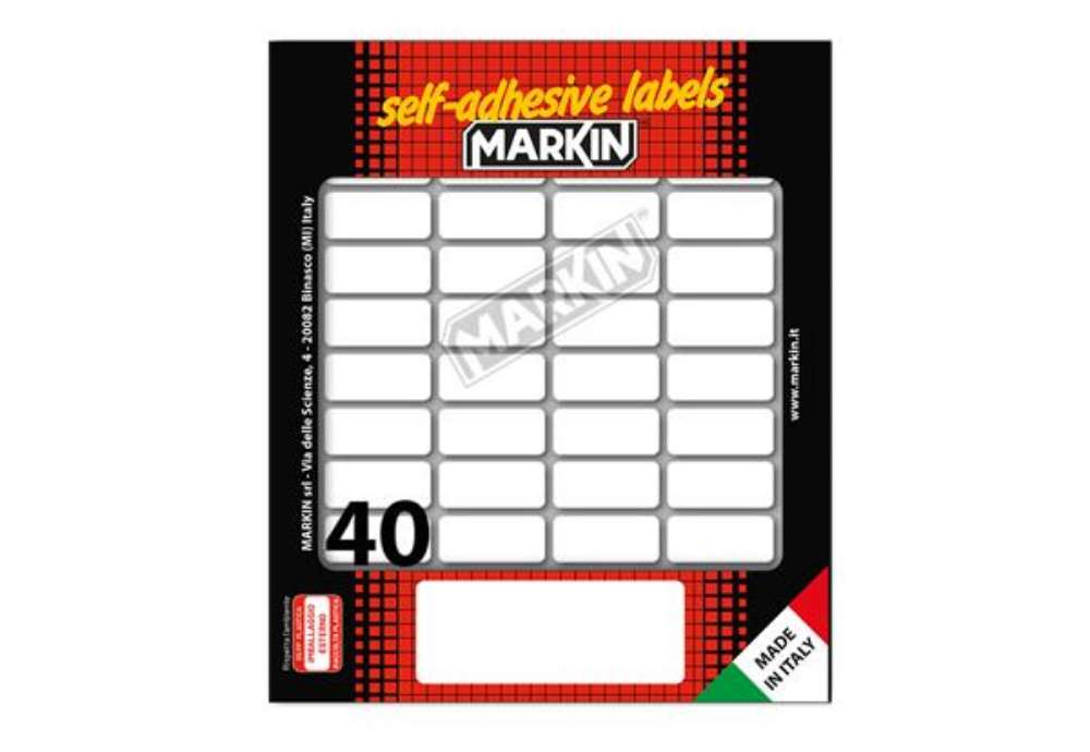 Immagine di Etichette adesive - in carta - permanenti - 28 x 12 mm - 40 et/fg - 10 fogli - bianco - Markin