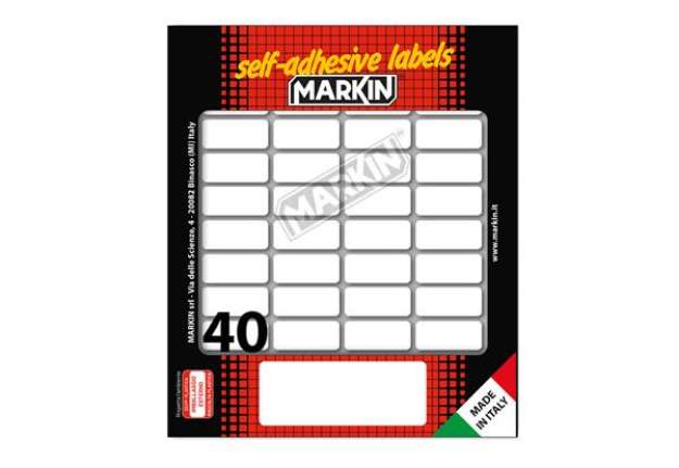 Immagine di Etichette adesive - in carta - permanenti - 28 x 12 mm - 40 et/fg - 10 fogli - bianco - Markin