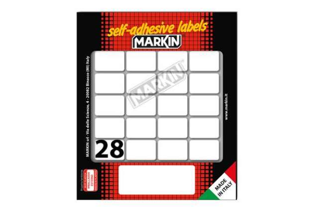 Immagine di Etichette adesive - in carta - permanenti - 28 x 19 mm - 28 et/fg - 10 fogli - bianco - Markin