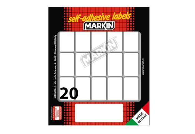 Immagine di Etichette adesive - in carta - permanenti - 34 x 21 mm - 20 et/fg - 10 fogli - bianco - Markin