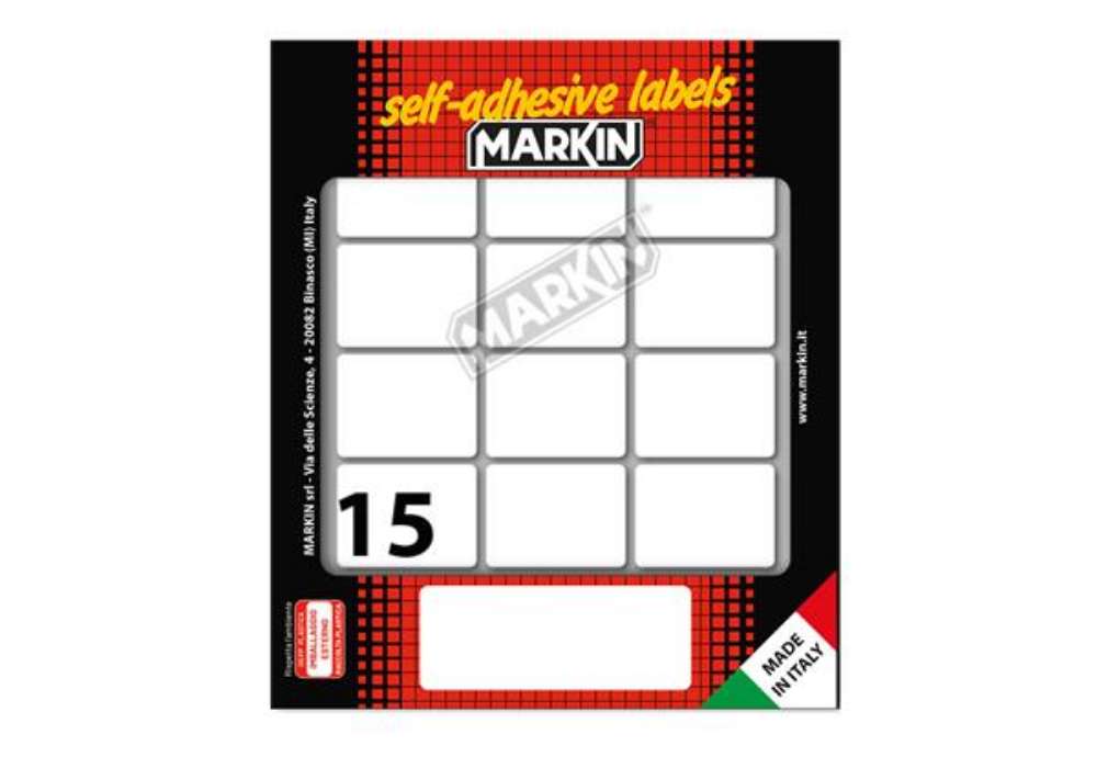 Immagine di Etichette adesive - in carta - permanenti - 37 x 27 mm - 15 et/fg - 10 fogli - bianco - Markin