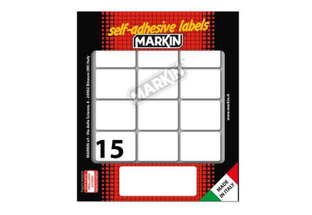 Immagine di Etichette adesive - in carta - permanenti - 37 x 27 mm - 15 et/fg - 10 fogli - bianco - Markin