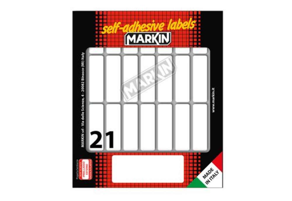 Immagine di Etichette adesive - in carta - permanenti - 46 x 14 mm - 21 et/fg - 10 fogli - bianco - Markin